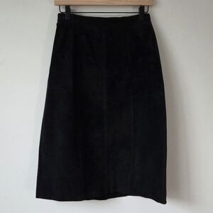 Paolo Gucci Suede Leather Skirt Vintage Midi Straight Womens 8 Black
